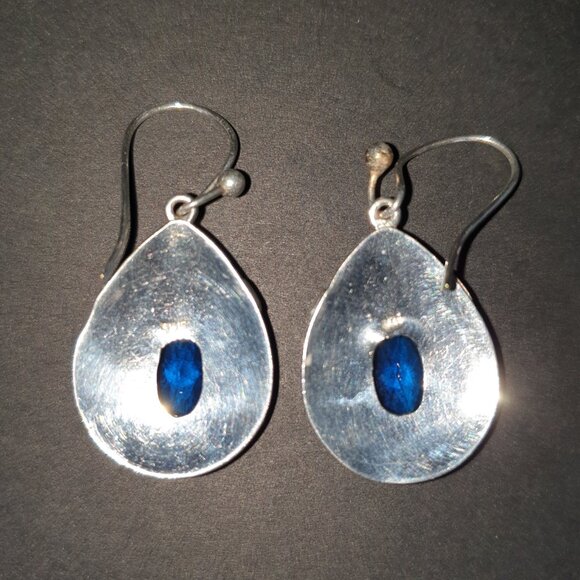 Rare Vintage Art Deco Handcrafted 925 Silver Blue Czech Glass Dangle Earrings - Picture 6 of 11